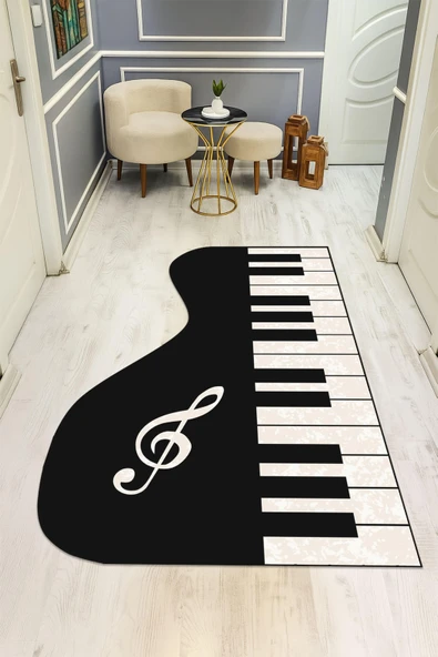 Piano Desenli Lazer Kesim Dijital Baskı Kaymaz Taban Halı H0448 RENKLİ 120 X 180 ürün görseli 1