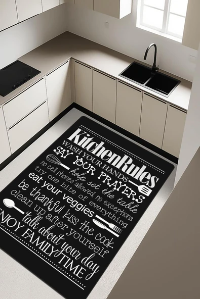 Kitchen Rules Desenli Dijital Baskı Kaymaz Taban Mutfak Halısı H0040 Renkli 120 X 180 ürün görseli 1