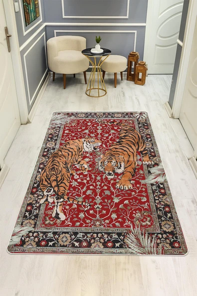 Kaplan Desenli Dijital Baskı Kaymaz Taban Halı H1018  Renkli 180 X 280 ürün görseli 1