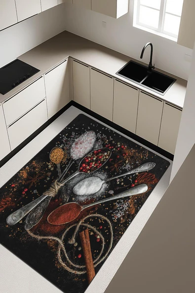 Baharat Desenli Dijital Baskı Kaymaz Taban Mutfak Halısı H0032 Renkli 100 X 200 ürün görseli 1