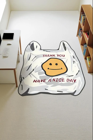 Emojili Poşet Lazer Kesim Dijital Baskı Kaymaz Taban Halı H1020 RENKLİ 180 X 180 ürün görseli 1