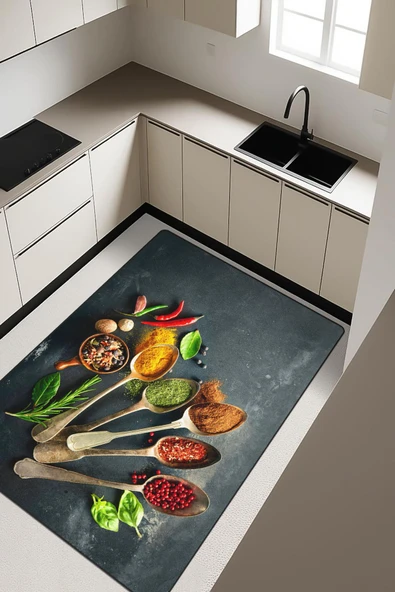 Baharat Desenli Dijital Baskı Kaymaz Taban Mutfak Halısı H0046 Renkli 120 X 180 ürün görseli 1