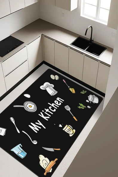 My Kitchen Desenli Dijital Baskı Kaymaz Taban Mutfak Halısı H0037 Renkli 80 X 150 ürün görseli 1