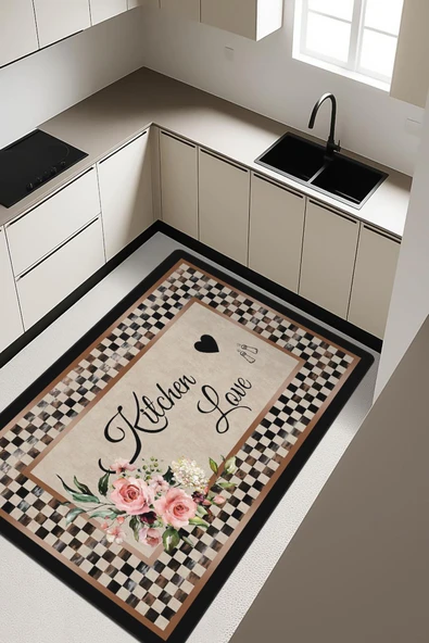 Kitchen Love Desenli Dijital Baskı Kaymaz Taban Mutfak Halısı H0031 Renkli 100 X 300 ürün görseli 1
