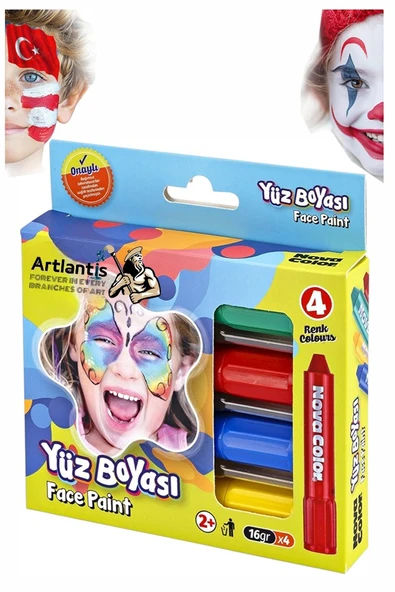Yüz Boyası 4 Renk 1 Paket Face Paint Çevirmeli Yüz Kalemi Kolay Temizlenen Canlı Renkler ürün görseli 1