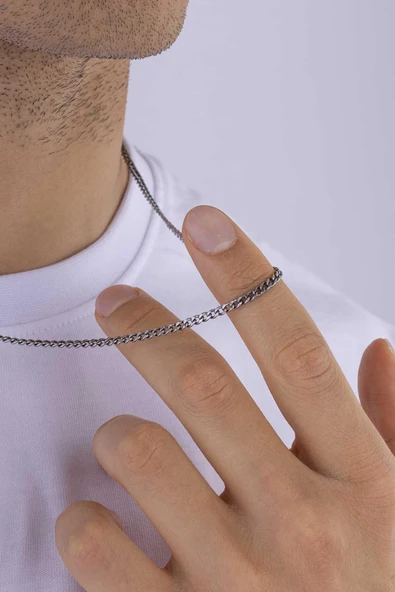 Gümüş Pazarım Oksitli Gurmet Model Erkek Çelik Zincir ürün görseli 1
