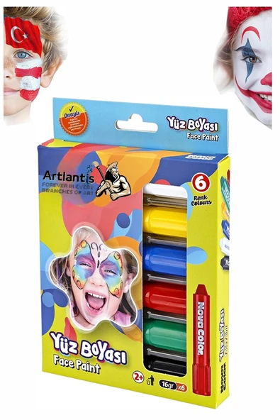 Yüz Boyası 6 Renk 1 Paket Face Paint Çevirmeli Yüz Kalemi Kolay Temizlenen Canlı Renkler ürün görseli 1