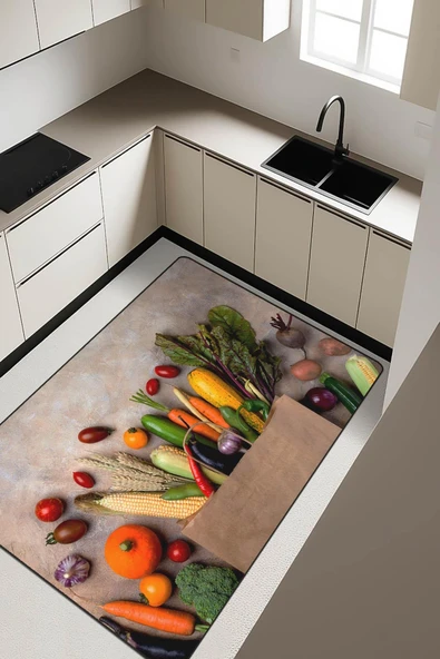 Mutfak Tezgahı Desenli Dijital Baskı Kaymaz Taban Mutfak Halısı H0059 RENKLİ 180 X 280 ürün görseli 1