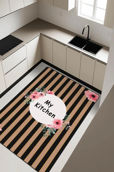 My Kitchen Desenli Dijital Baskı Kaymaz Taban Mutfak Halısı H0045 RENKLİ 120 X 180 ürün görseli 1