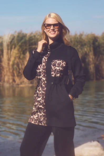 Leopar Kombinli Scuba Tunik Eşofman Takım - Siyah ürün görseli 1
