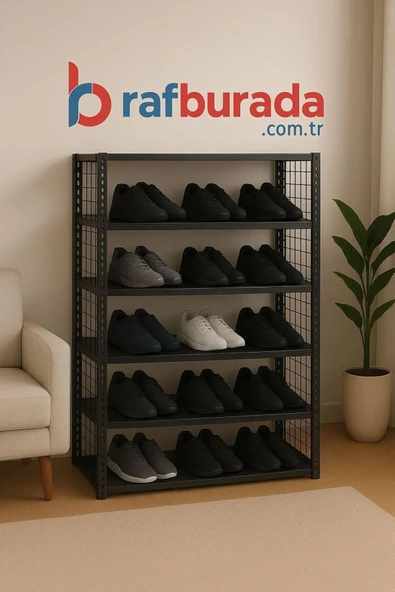 6 Katlı Renkli Tel Kafesli Çelik Ayakkabılık Rafı 31x75x150 cm  Krem 31x75x150 cm ürün görseli 1