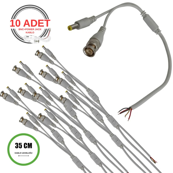 BNC + DC Power Jack Pigtail Kablo 35CM – 5 Uçlu Hazır Kamera Bağlantı Seti – CCTV Güvenlik Sistemi İçin - 10 Adet ürün görseli 1