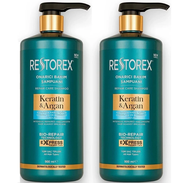 Restorex Keratin Argan Onarıcı Bakım Şampuanı 900 ml 2 ADET ürün görseli 1