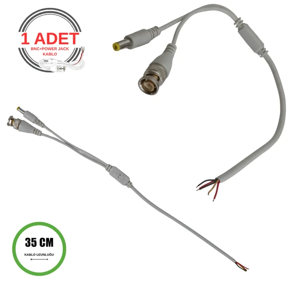 Profesyonel BNC + DC Power Jack Pigtail Kablo 35CM – 5 Uçlu Hazır Kamera Bağlantı Seti – CCTV Güvenlik Sistemi İçin - 1 Adet ürün görseli 1
