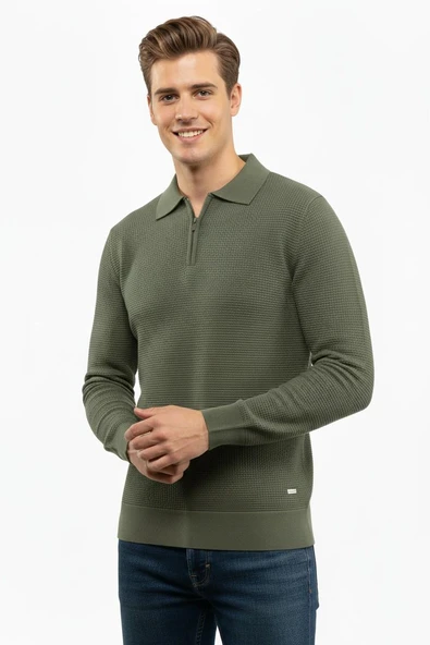 Erkek Fermuarlı Polo Yaka Triko Kazak 5240F BGL-ST04852 ürün görseli 1