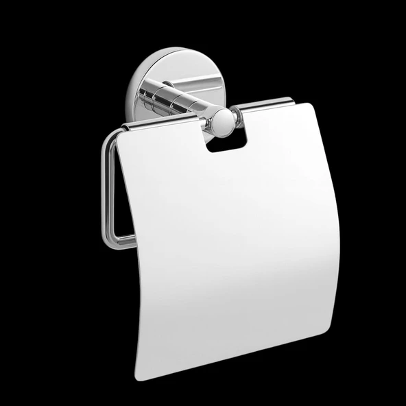Kapaklı WC Kağıt Aparatı Vidalı Paslanmaz Metal Duvar Tuvalet Kağıtlık Banyo Aksesuarı Gümüş Krom ürün görseli 1
