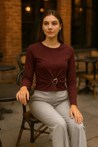 Ön Toka Detaylı Crop Bluz - Resim 3