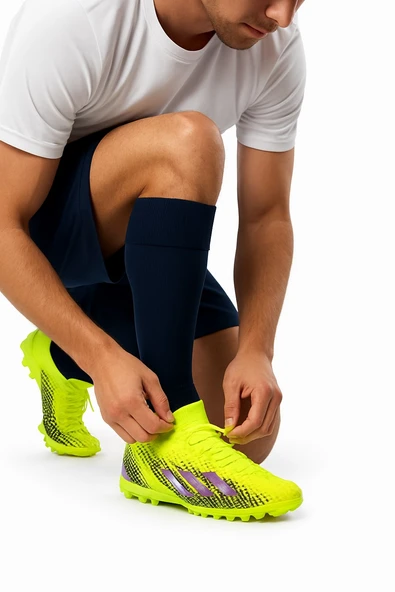 Erkek Halı Saha Ayakkabısı – Çoraplı Dokuma Model – Sarı Lila Renk – Kaymaz Taban – Futbol Spor Ayakkabı ürün görseli 1