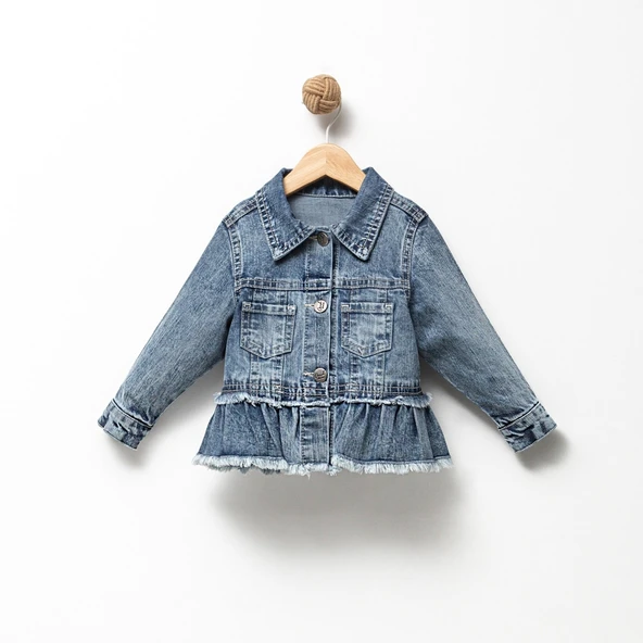 Fırfır Nakışlı Kız Çocuk Kot/Denim Ceket ürün görseli 1
