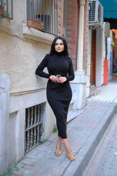 LİLA İSTANBUL Kadın Yarım Balıkçı Yaka Kalem Model Kaşkorse Kumaş Elbise Tesettür Uygundur Boy 135cm Kemersiz ürün görseli 1