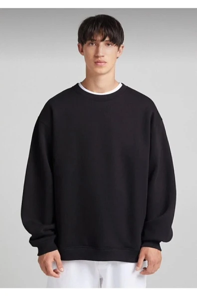 Behalf Impavido Pamuklu Unisex Oversize Basic Beyaz Bisiklet Yaka Sweatshirt ürün görseli 1