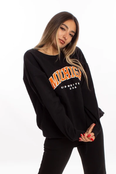 blackbonds Siyah Oversize Mıchıgan Sweatshirt - Resim 5