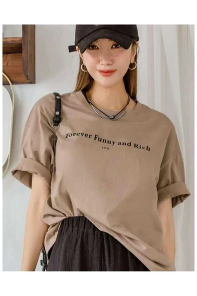 KOZİA OUTDOORS malkocbey forever  baskılı acık kahve oversize unisex t-şhirt ürün görseli 1