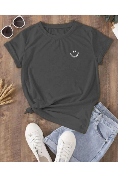 KOZİA OUTDOORS Smile Baskılı Oversize Unisex Basic Tişört Günlük Rahat Tasarım ürün görseli 1