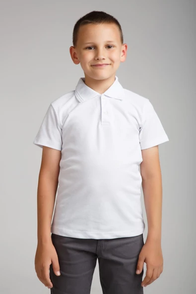 Dragora Erkek Çocuk Penye Polo Yaka Beyaz Okul T-shirt ürün görseli 1