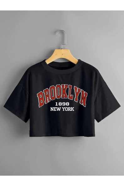 arıkoğlu kumaşçılık Brooklyn 1898 New York Baskılı Crop Oversize Penye T-shirt Tişört ürün görseli 1