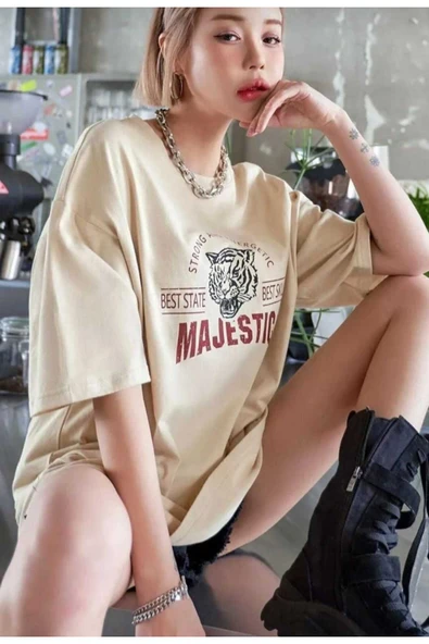 KOZİA OUTDOORS Yeni Sezon Majestic Baskılı Oversize Unisex Bisiklet Yaka Tişört ürün görseli 1