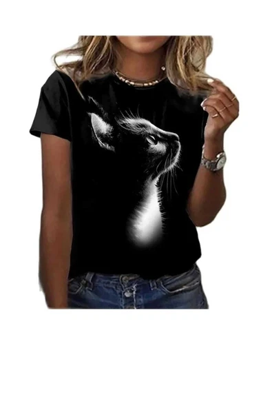 KOZİA OUTDOORS malkocbey gölge kedi baskılı oyaka oversize t-şhirt ürün görseli 1