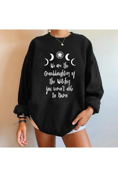 blackbonds Granddaughters Ay Yıldız Baskılı Oversıze Siyah Sweatshirt ürün görseli 1