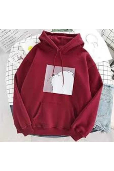 KOZİA OUTDOORS malkoçbey white bear baskılı kapüsonlu oversize unisex swetşhirt ürün görseli 1