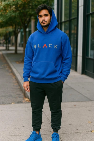KOZİA OUTDOORS BLACK kapüşonlu baskılı oversize erkek sweaşhirt ürün görseli 1