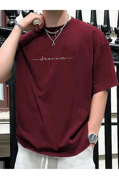 Garalio Oversize Erkek Dreamer Baskılı Bisiklet Yaka T-shirt ürün görseli 1