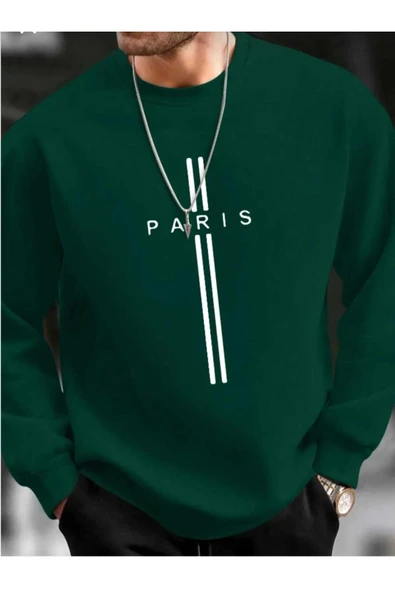 KOZİA OUTDOORS PARİS DİKEY BASKILI OVERSİZE UNİSEX O YAKA SWEAŞHİRT ürün görseli 1