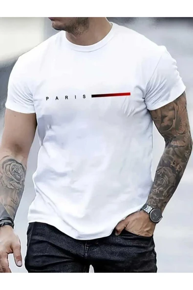 KOZİA OUTDOORS malkoçbey kısa çizgi paris baskılı oversize unisex basic t-şhirt ürün görseli 1