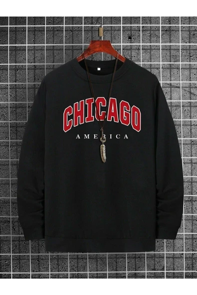 blackbonds Siyah Unisex Chicago America Baskılı Oversize Sweatshirt ürün görseli 1