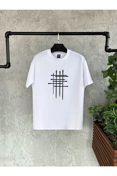 BİKOMBİNE Çizgi Baskılı Beyaz Erkek Tshirt ürün görseli 1