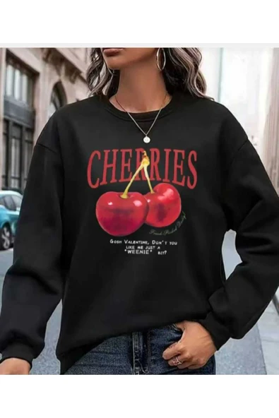 KOZİA OUTDOORS CHERRY baskılı oversize unisex basic sweatşhirt - Resim 2