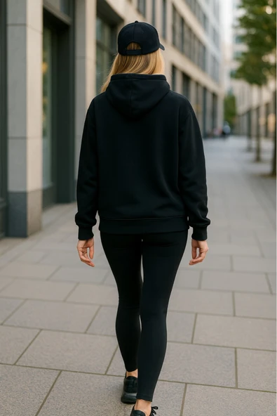 KOZİA OUTDOORS kurdela baskılı kadın kapuson basic swaetşhirt - Resim 12