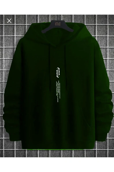 BOHEMGİYİM Erkek Siyah Göğüs Dikey Baskılı Oversize Kapşonlu Sweatshirt ürün görseli 1