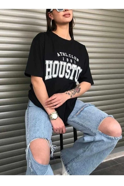KOZİA OUTDOORS malkoçbey houston baskılı oversize unisex basic t-şihirt ürün görseli 1