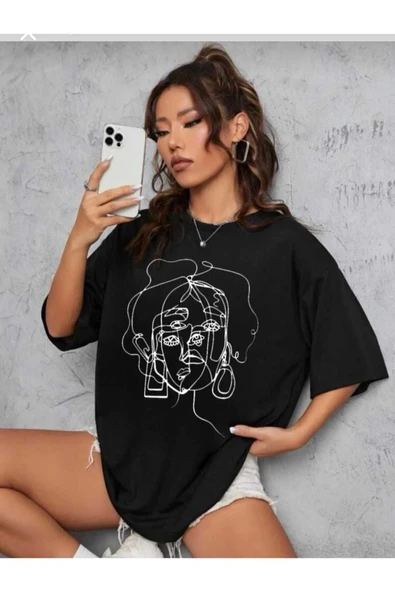 KOZİA OUTDOORS kozia kadın yüzü detaylı oversize t-şhirt ürün görseli 1