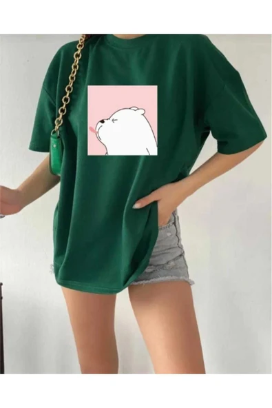 KOZİA OUTDOORS malkoçbey sevimli ayı baskılı oversize basic t-şhirt ürün görseli 1