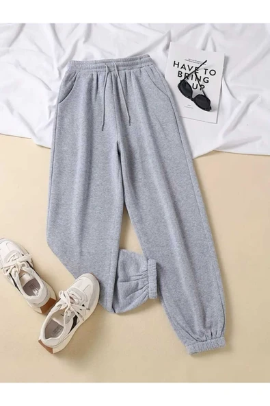 blackbonds Unisex 3 İplik Şardonlu Düz Yüksel Bel Lastikli Paça Cepli Jogger Eşofman Altı ürün görseli 1