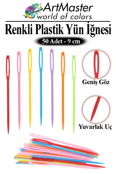 Plastik Yün İğnesi Renkli 50 Adet 9 cm Dikiş İğnesi Plastik İğne İplik İğnesi Dokuma İğnesi Örgü Dikme Dikiş ürün görseli 1