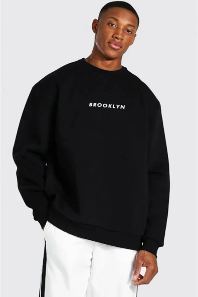 LEONE Siyah Sweat Brooklyn Baskılı Oversize ürün görseli 1