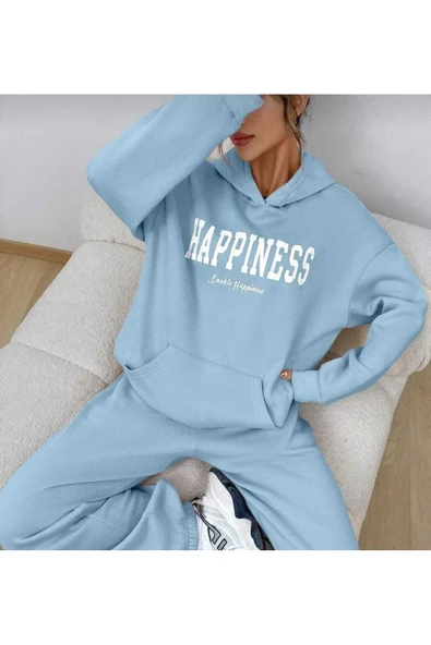 KOZİA OUTDOORS HAPPINES BASKILI KAPÜŞONLU OVERSİZE UNİSEX SWETŞHİRT ürün görseli 1